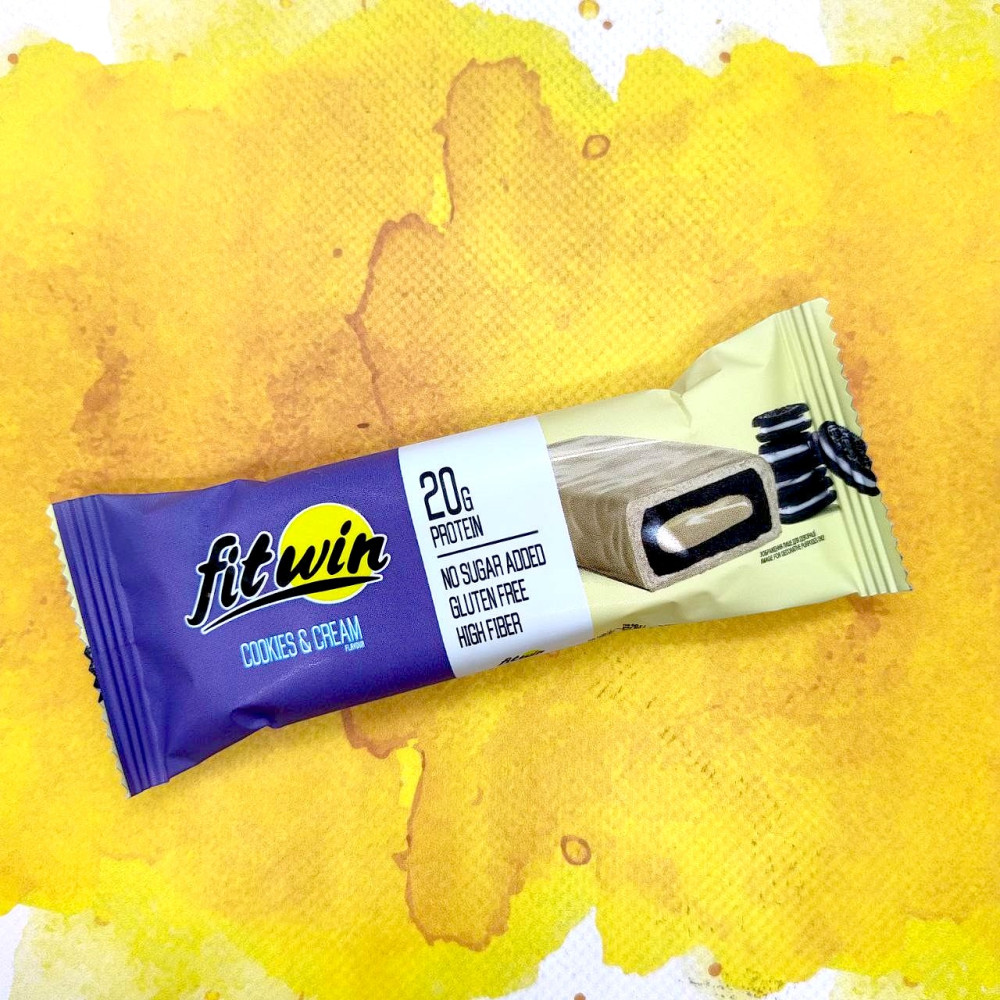 FitWin батончики 20g Protein Bar 12x60 грамм 12 батончиков по 60 грамм, Cookie & Cream (печенье с кремом)