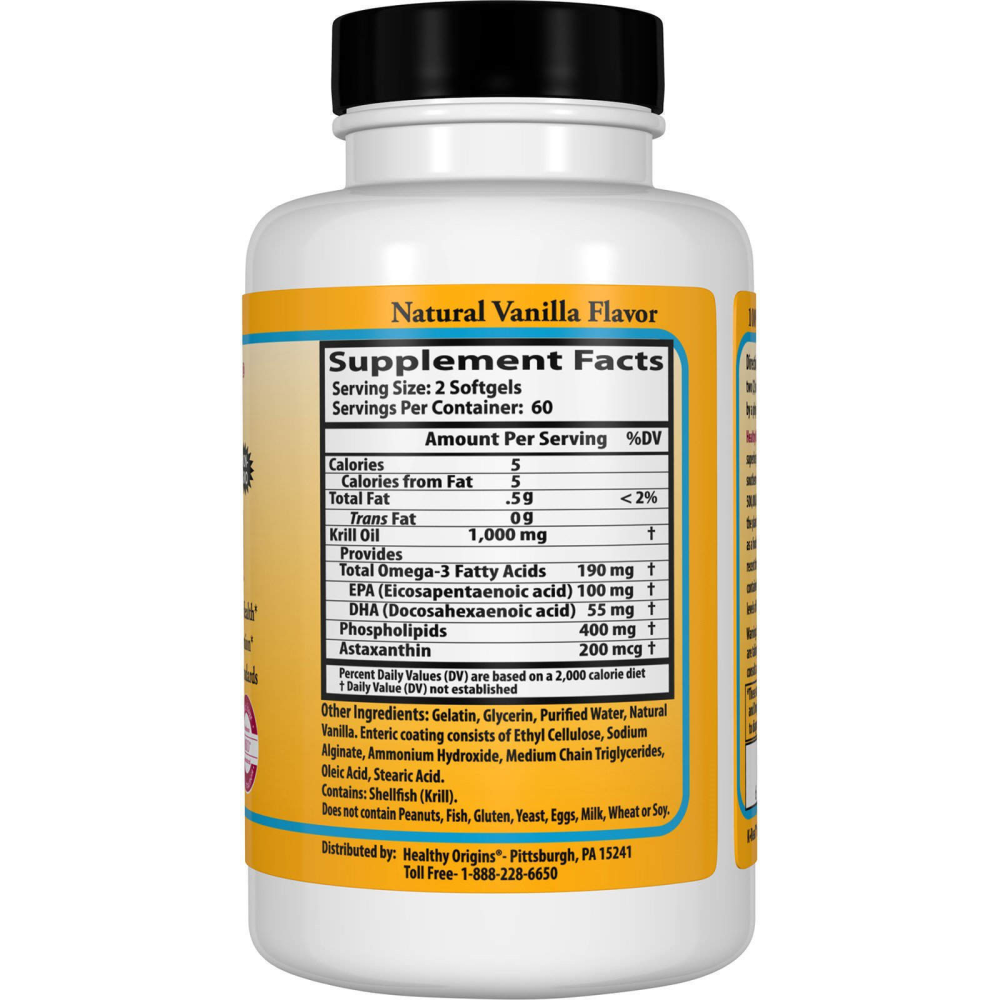 Healthy Origins Krill Oil Natural Vanilla Flavor 500 mg