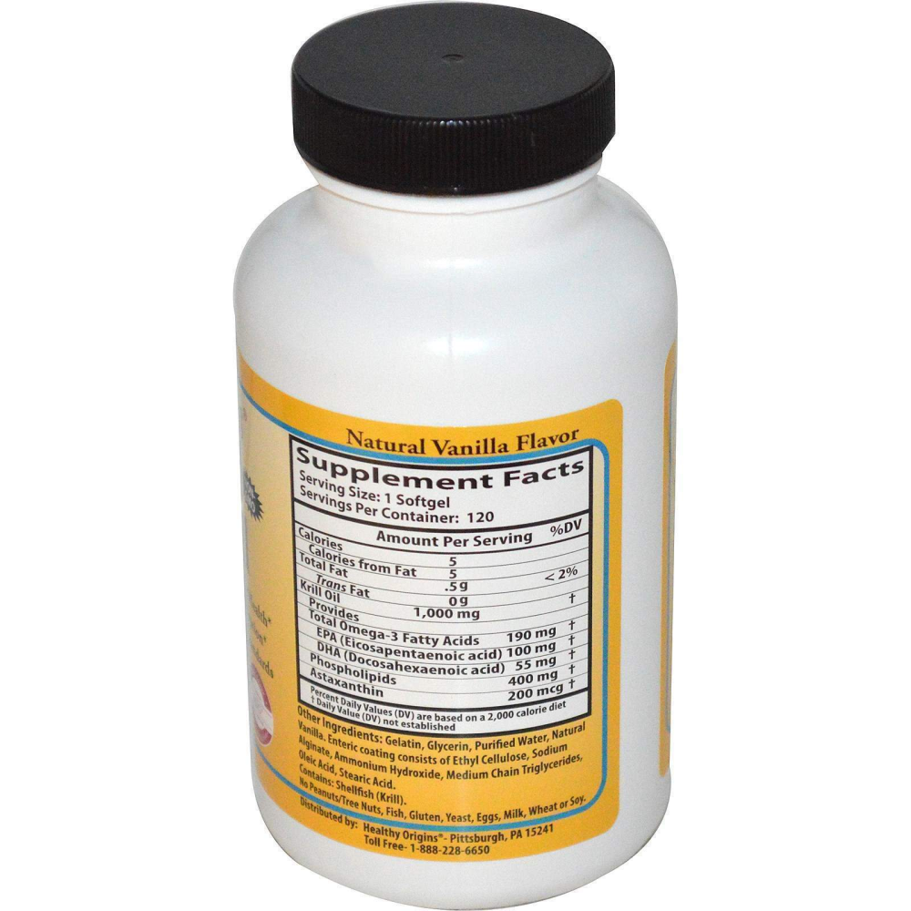 Healthy Origins Krill Oil Natural Vanilla Flavor 1000 mg