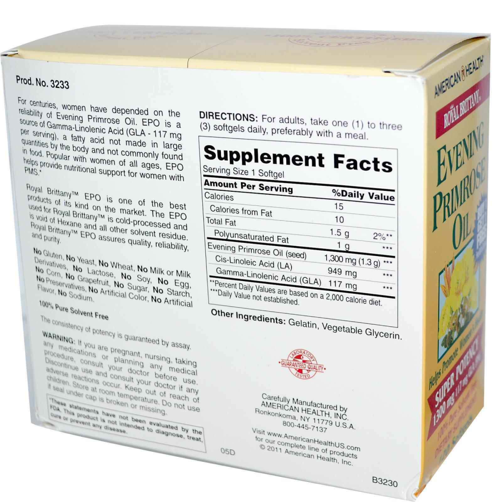 American Health Royal Brittany Evening Primrose Oil 1300 mg 2 Bottles