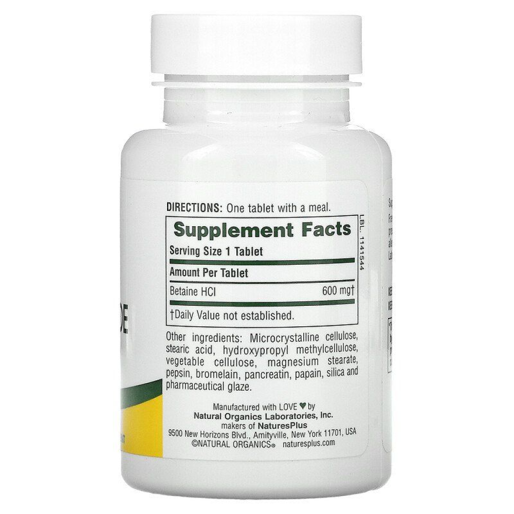 Natures Plus Betaine Hydrochloride 600 mg