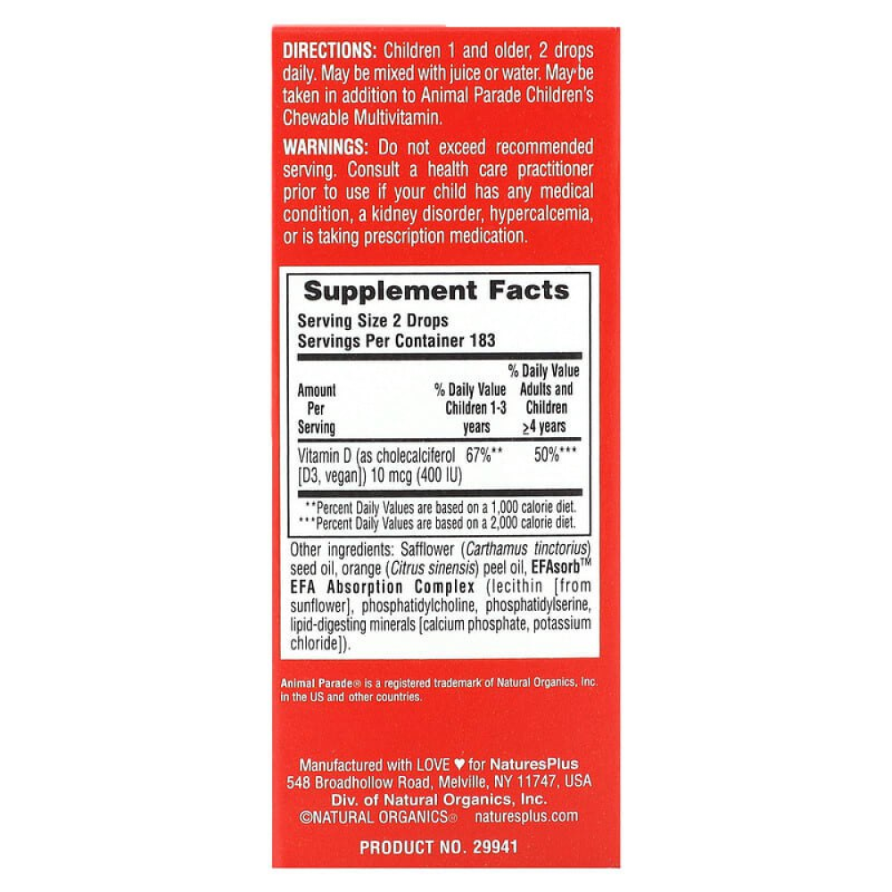 NaturesPlus Animal Parade Vitamin D3 Drops 400 IU