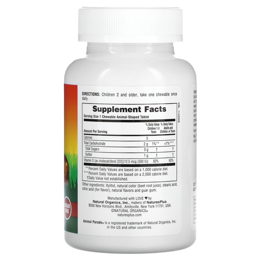 Natures Plus Source of Life Animal Parade Vitamin D3 Sugar Free