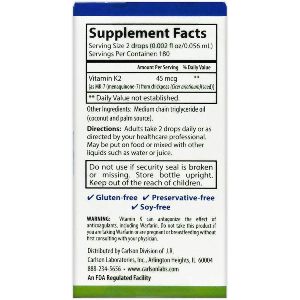 Carlson Labs Liquid Vitamin K Super Daily K2 45 mcg