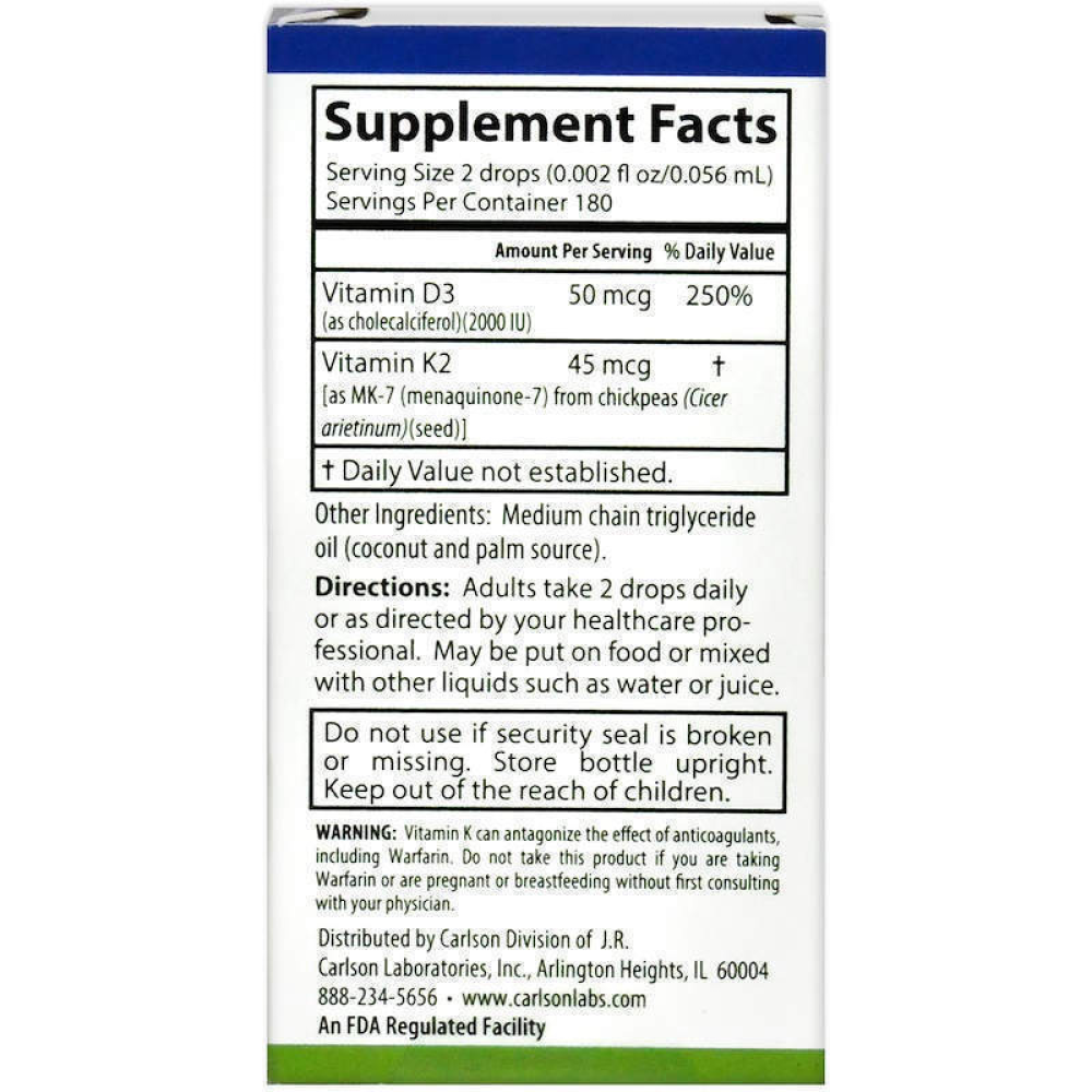 Carlson Labs Liquid Vitamins Super Daily D3K2 50 mcg (2000 IU) &