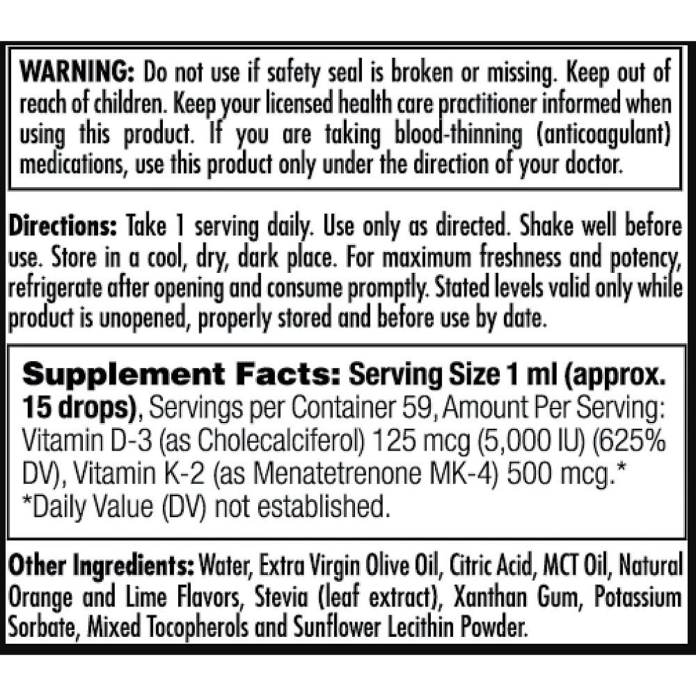 KAL D3 K2 Drop Ins 125mcg