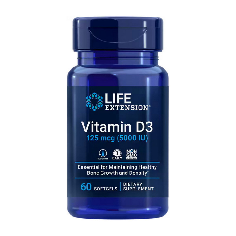 Life Extension Vitamin D3 125 мкг (5,000 МО) 60 софт капсул