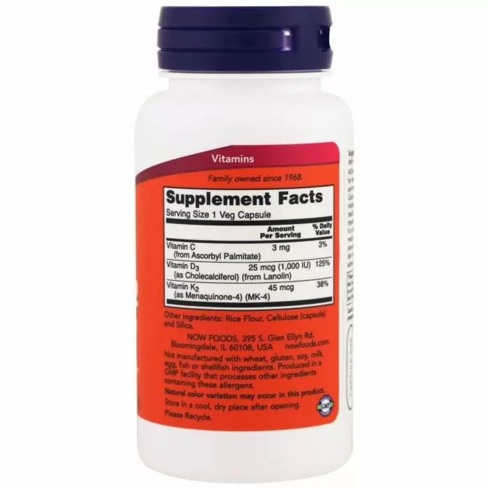 NOW Vitamin D-3 & K-2 120 капсул
