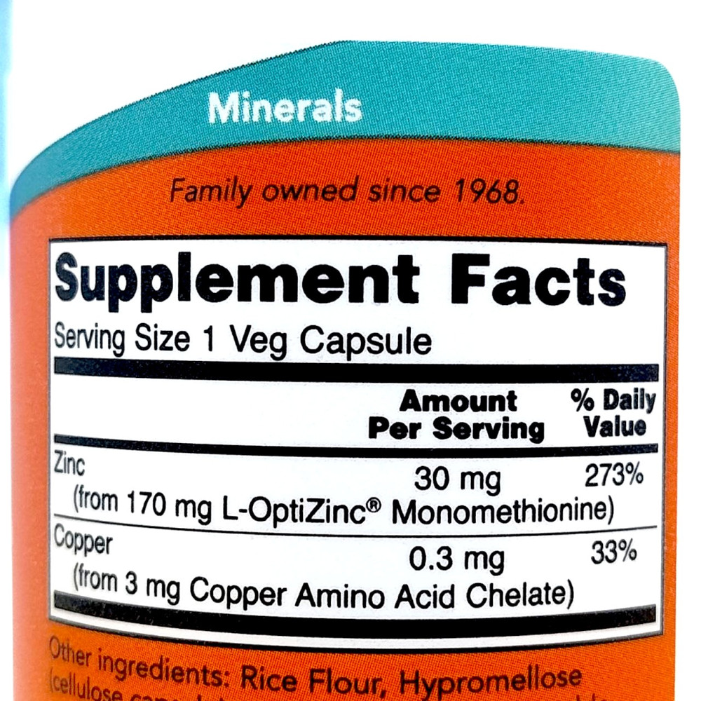 NOW L-OptiZinc 30 mg 100 капсул