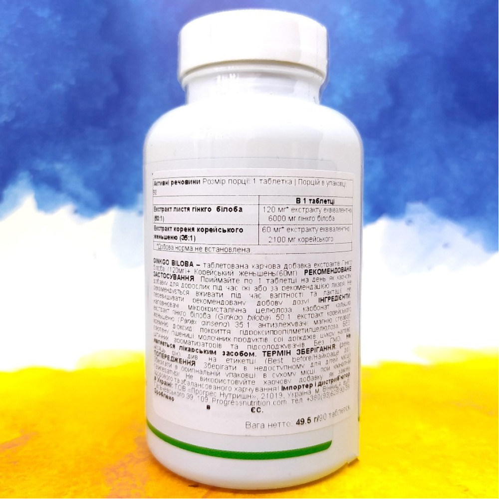 Progress Nutrition Ginkgo Biloba 120 mg + Ginseng Extracts 60 mg 90 таблеток