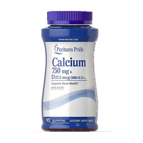Фото Puritan's Pride Calcium 750 mg + D 37,5 mcg 90 жевательных таблеток