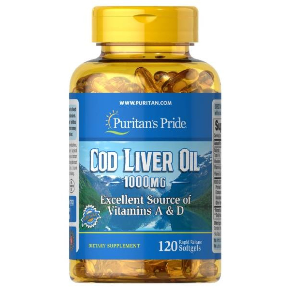 Puritan's Pride Cod Liver Oil 1000 mg Vitamins A&D 120 капсул