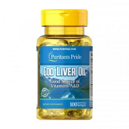 Фото Puritans Pride Cod Liver Oil vitamins A&D 100 капсул