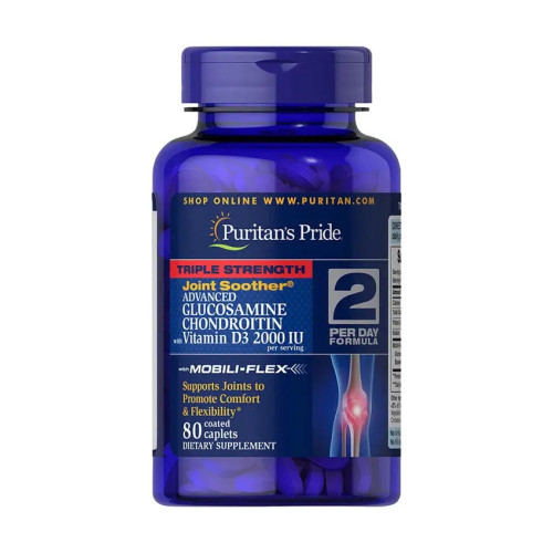 Фото Puritans Pride Triple Strength Glucosamine & Chondroitin with Vitamin D3 2000 IU 80 таблеток