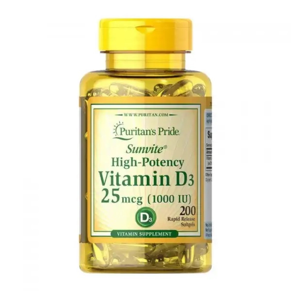 Puritans Pride Vitamin D3 1000 IU 25 mcg 200 капсул