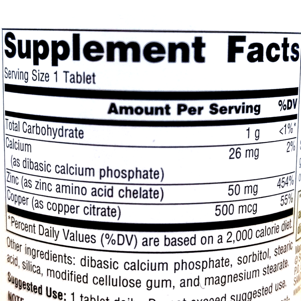 Source Naturals Zinc Chelate 50 mg + Cooper