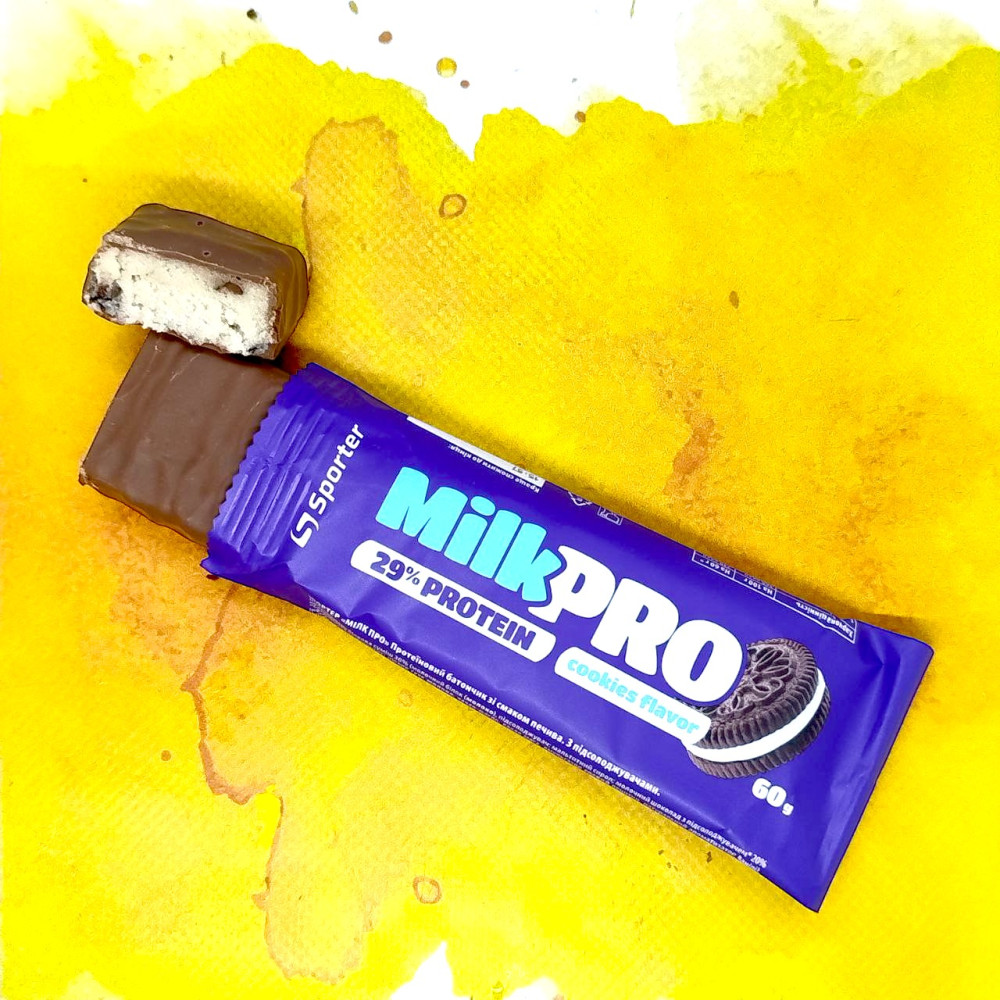 Sporter Milk Pro 29% Protein 60 грамм 24 батончика по 60 грамм, Cookie & Cream (печенье с кремом)
