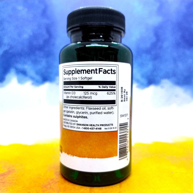 Swanson Vitamin D3 Highest Potency 5,000 IU (125 mcg) 250 софт капсул