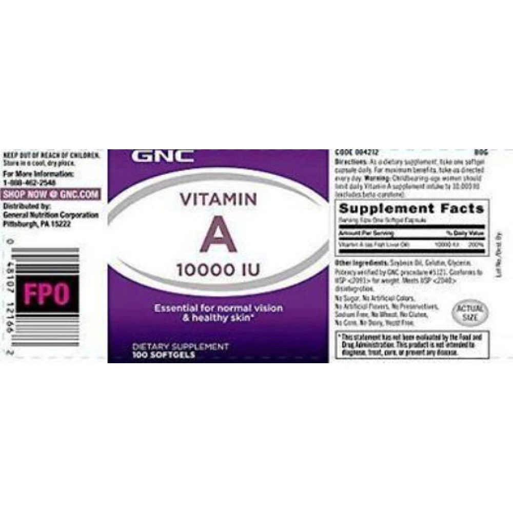 GNC Vitamin A 10.000, вітаміни