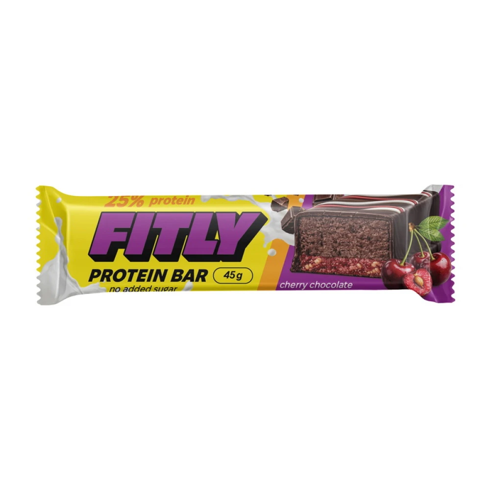 Fitly 25% Protein Bar 12х45 грам 12 батончиків по 45 грам, Cherry-Chocolate (вишня у шоколаді)