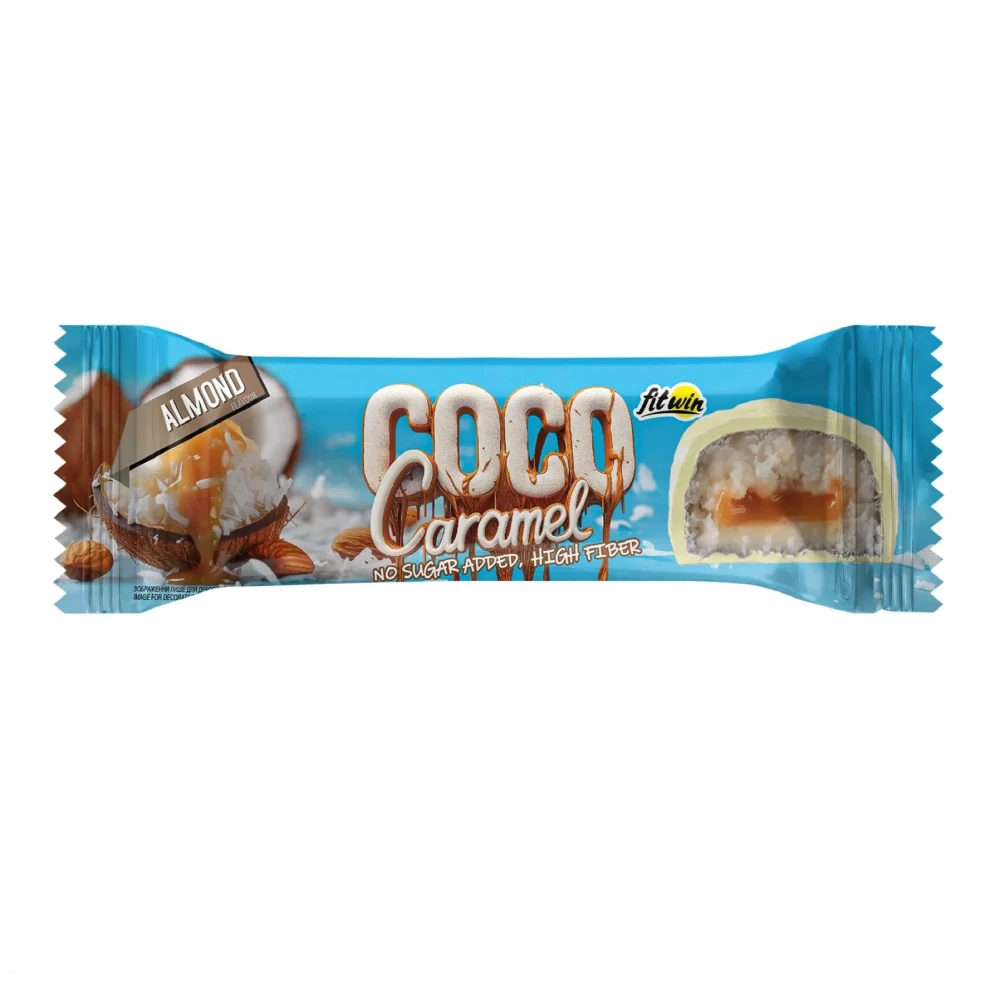 FitWin Coco Caramel - 20x40 грамм 20 батончиков по 45 грамм, Almond-Coconut (миндаль с кокосом)