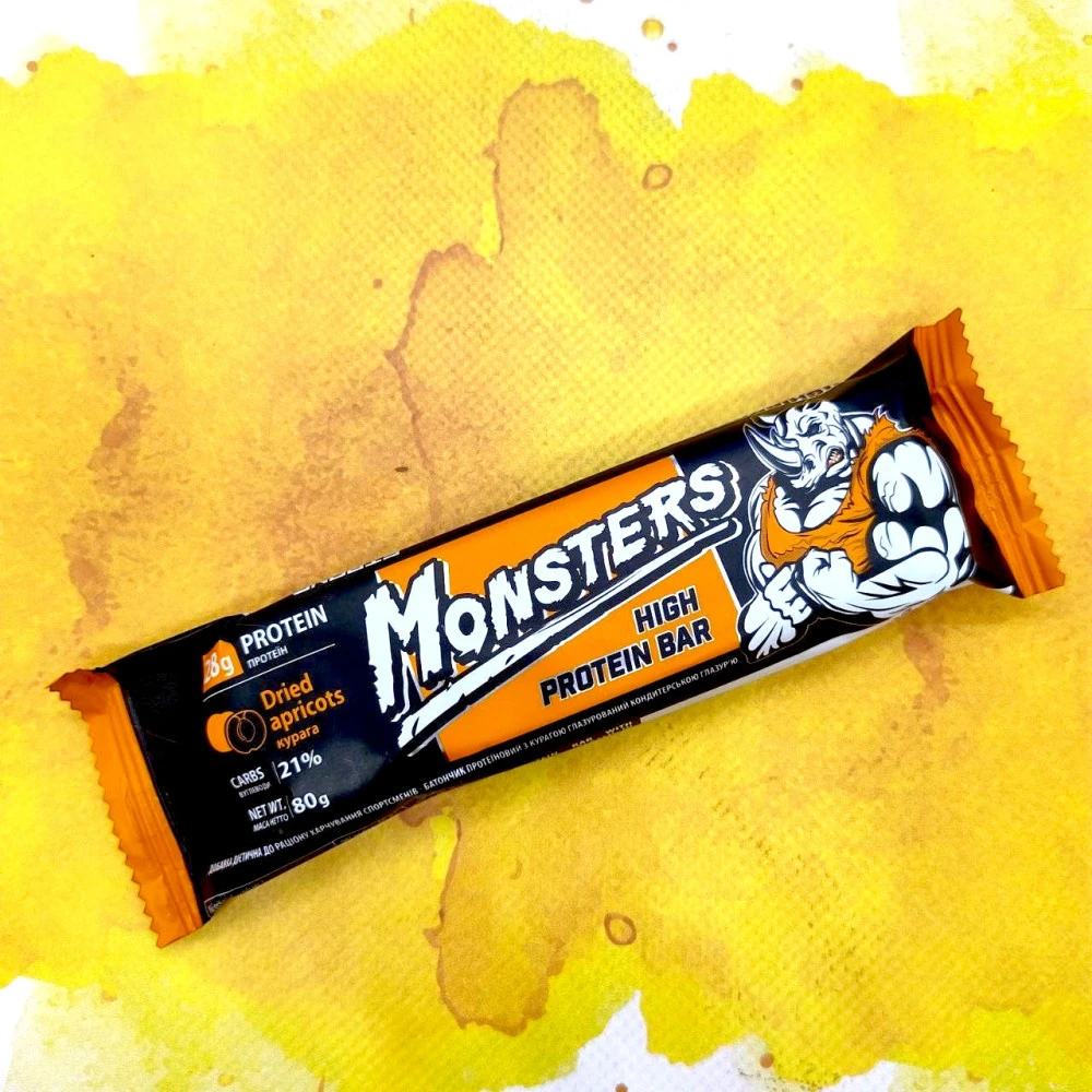 Monsters Батончики High Protein Bar 20х80 грам 20 батончиків по 80 грам, Dried Apricots (курага)