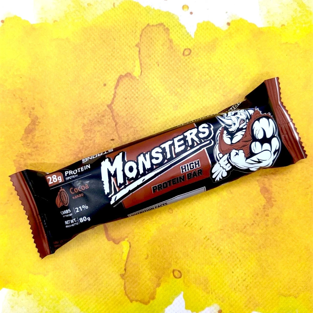 Monsters Батончики High Protein Bar 20х80 грам 20 батончиків по 80 грам, Cocoa (какао)