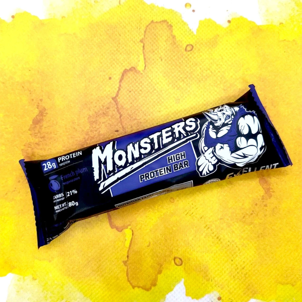Monsters Батончики High Protein Bar 20х80 грам 20 батончиків по 80 грам, Prunes (чорнослив)