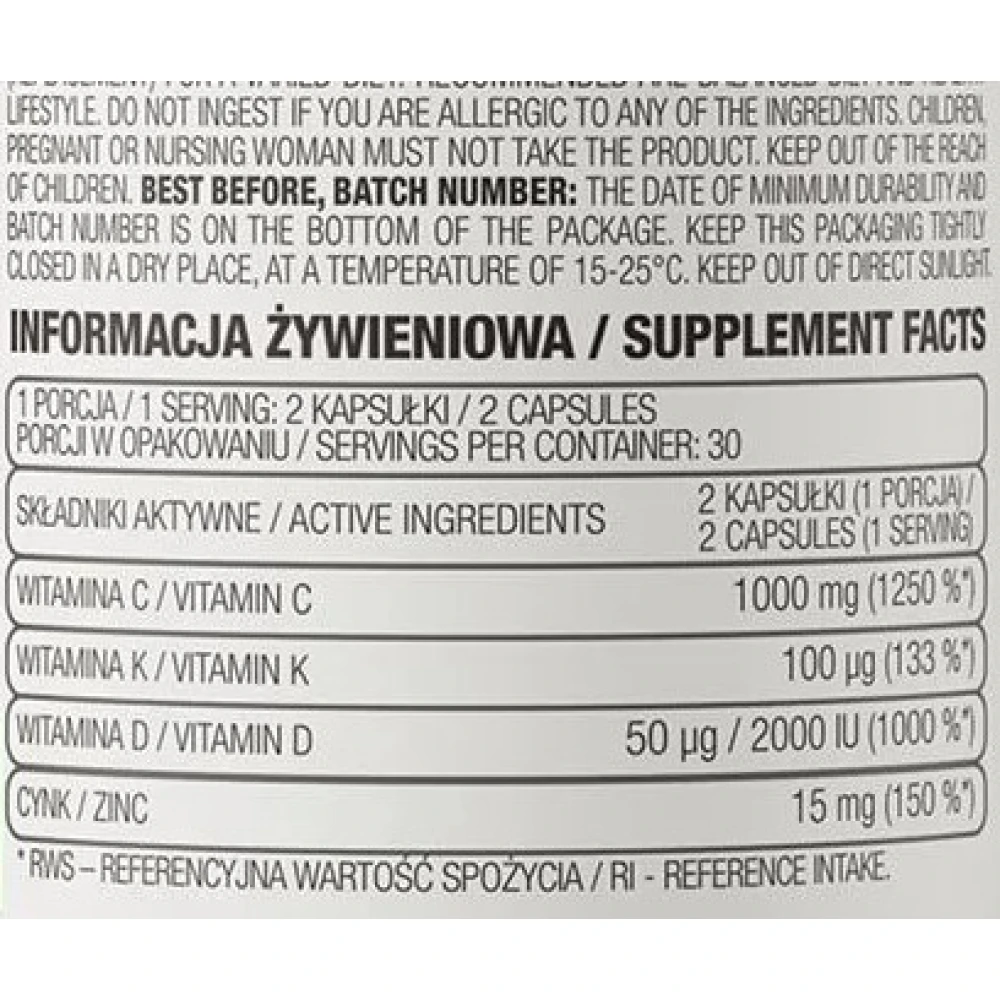 Ostrovit Vitamin D3 2000 IU + K2 MK-7 + VC + Zinc 60 капсул