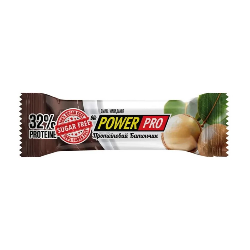 Power Pro 32% Protein Bar Sugar Free 20x60 20 батончиков по 60 грамм, Macadamia (макадамия)
