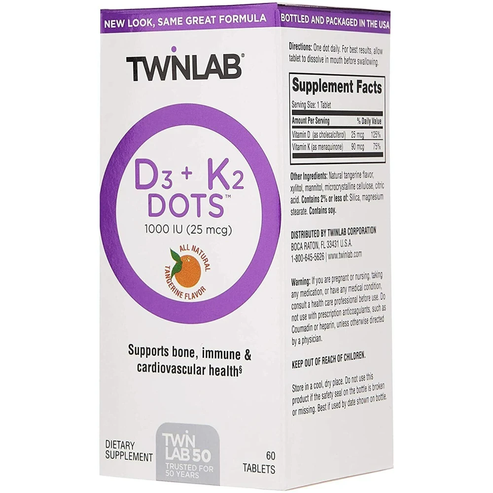 Twinlab D3 Dots + K2 All-Natural Tangerine 1000 IU (25 mcg)