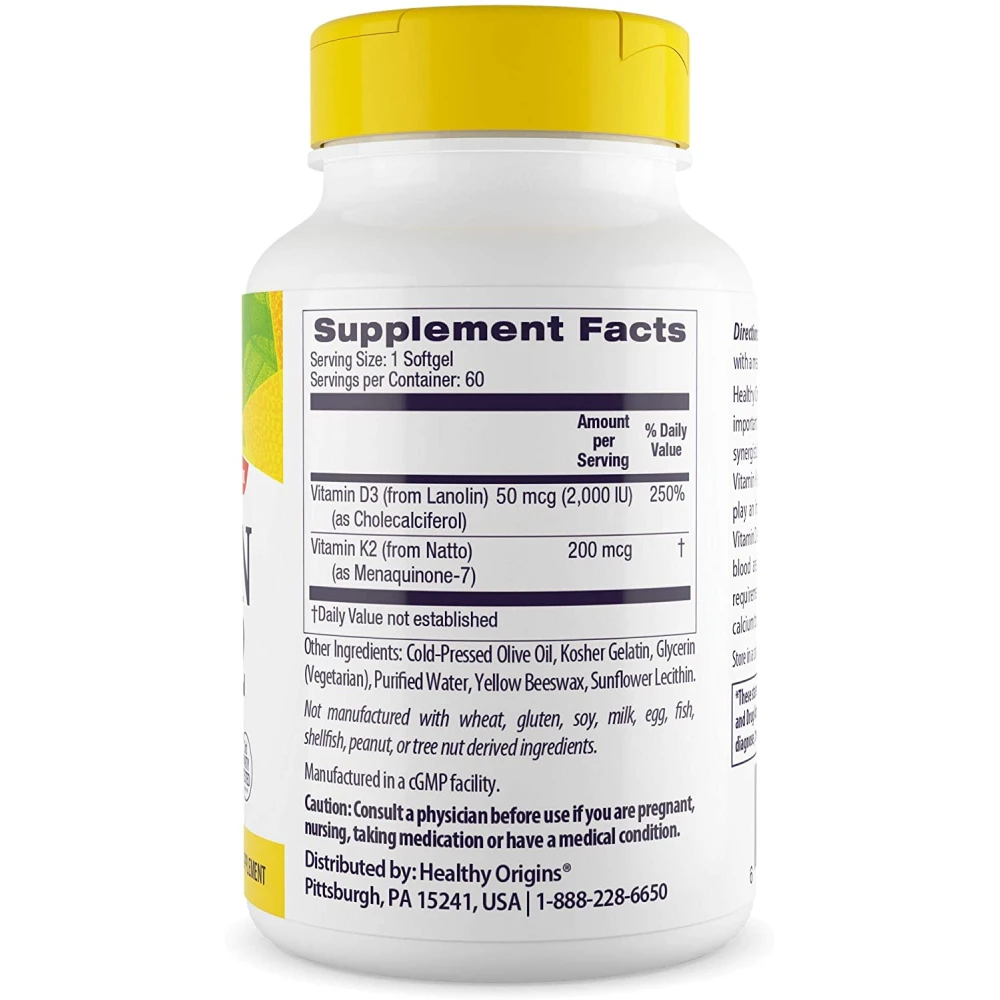 Healthy Origins Vitamin D3 + K2 50 mcg/200 mcg