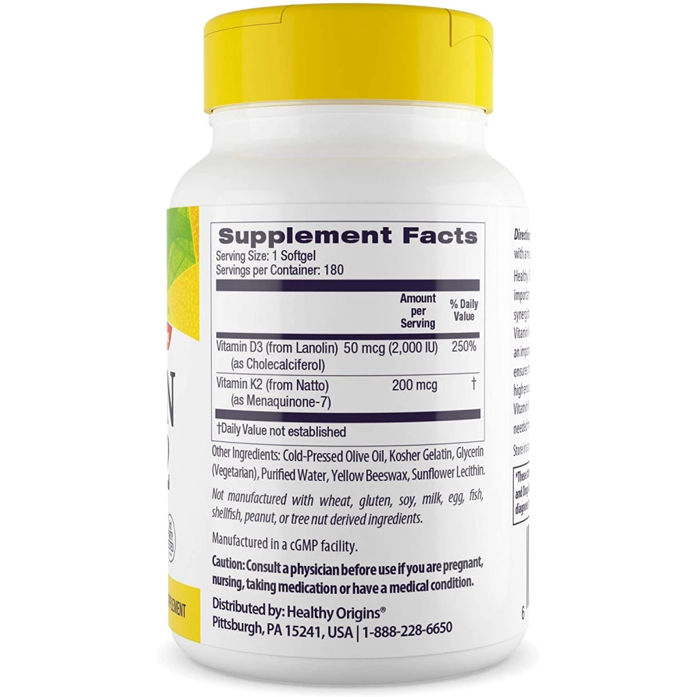 Healthy Origins Vitamin D3 + K2 50 mcg/200 mcg