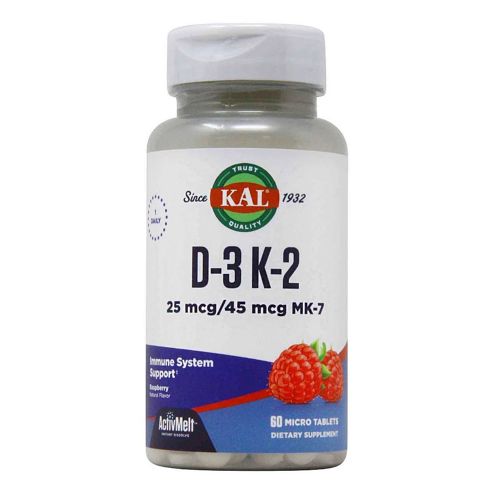 KAL D-3 K-2 Red Raspberry 1000 IU / 45 mcg MK-7
