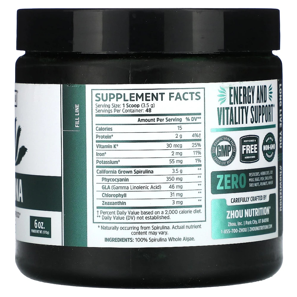 Zhou Nutrition Spirulina Longevity Superfood