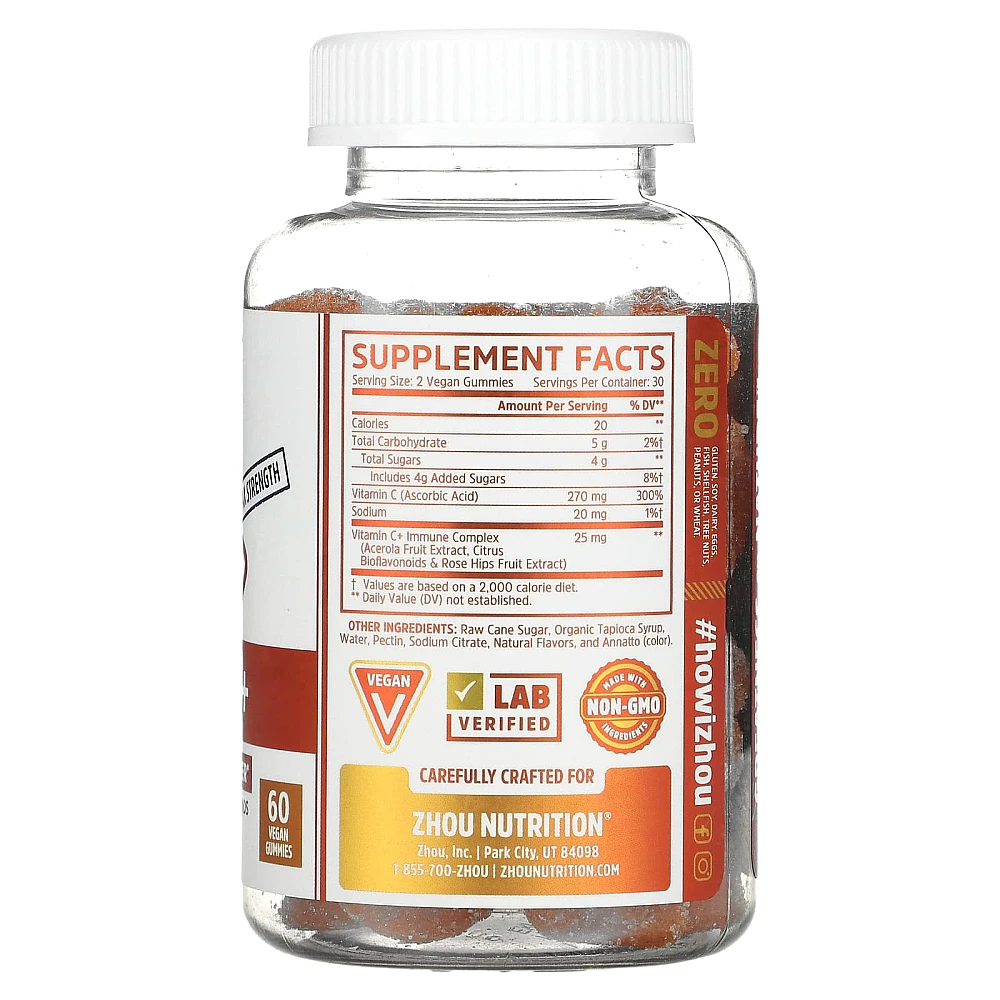 Zhou Nutrition Max Strength Vitamin C + Superior Immune Booster Orange Blast