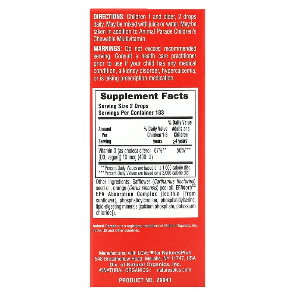 NaturesPlus Animal Parade Vitamin D3 Drops 400 IU