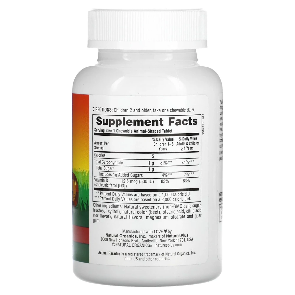 Natures Plus Source of Life Animal Parade Vitamin D3 500 IU