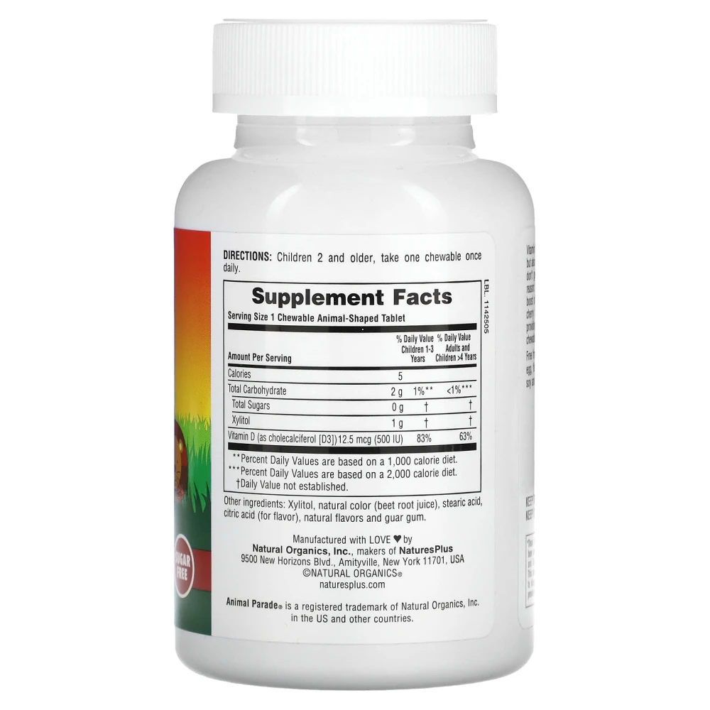 Natures Plus Source of Life Animal Parade Vitamin D3 Sugar Free
