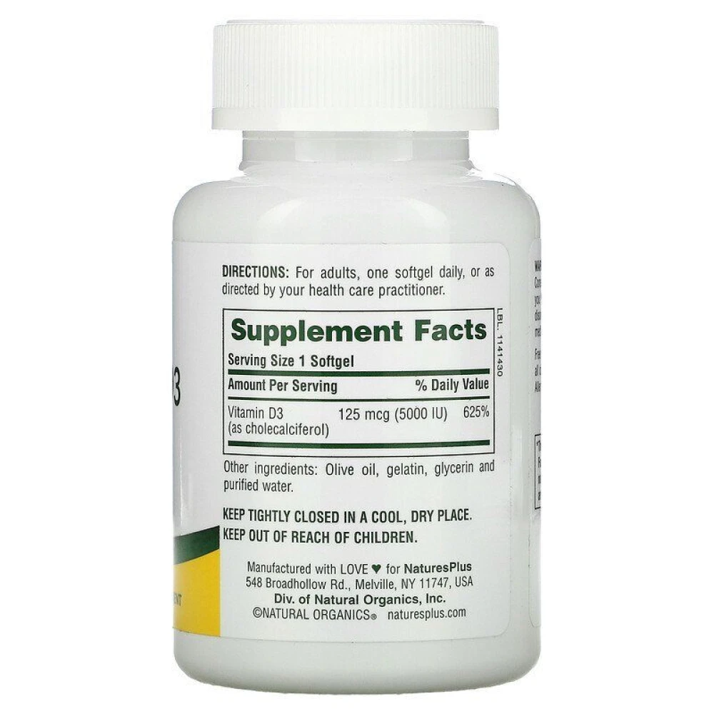 Nature's Plus Vitamin D3 125 mcg (5000 IU)