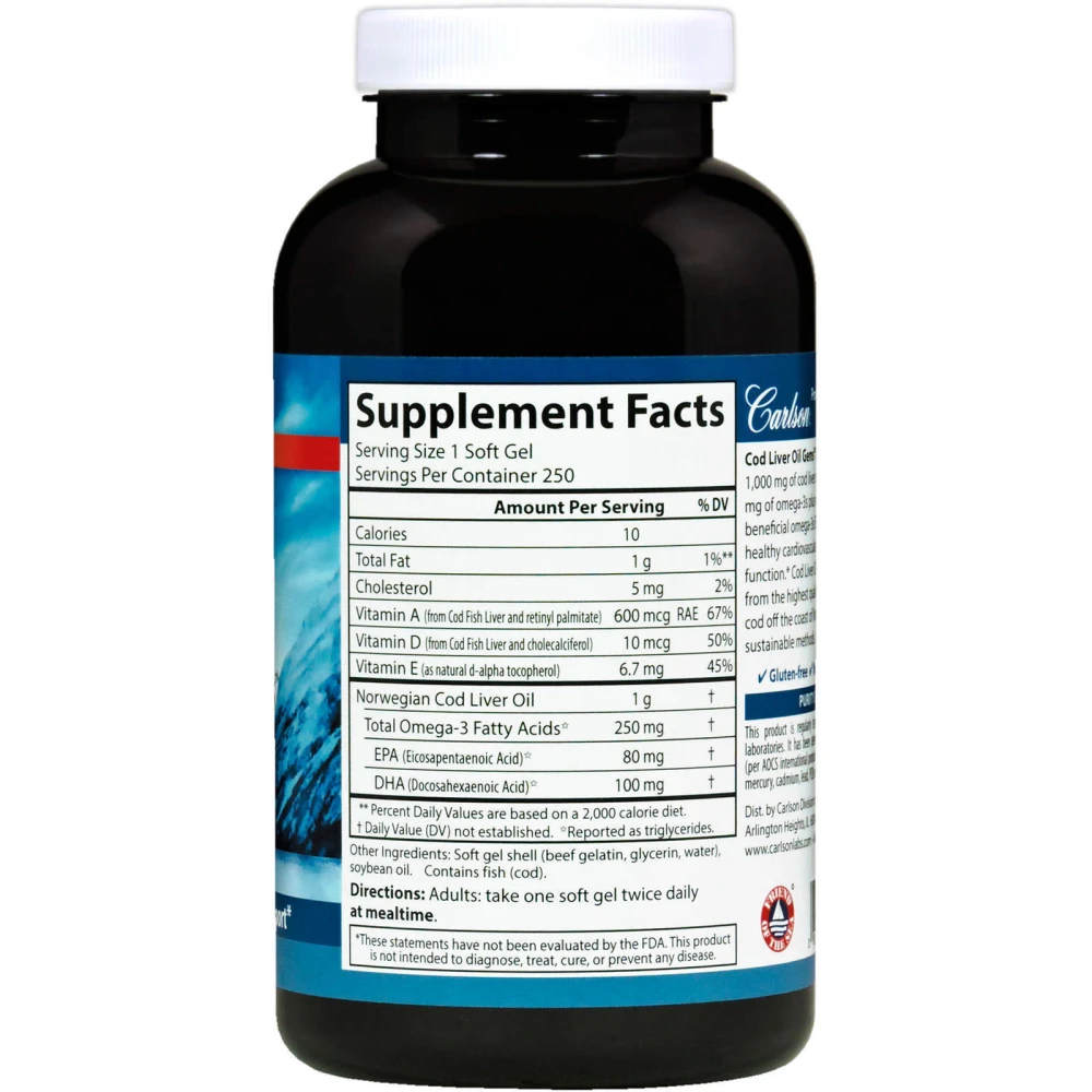 Carlson Labs Wild Norwegian Cod Liver Oil Gems Super 1000 mg