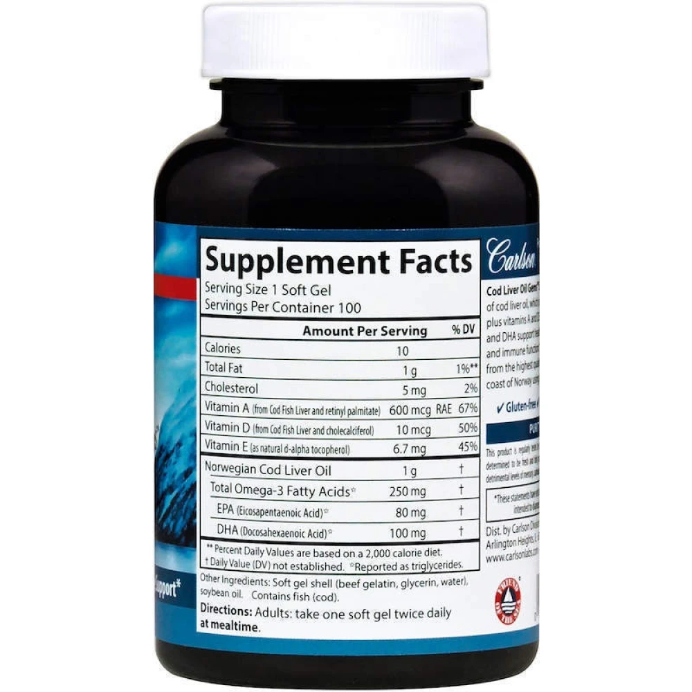 Carlson Labs Wild Norwegian Cod Liver Oil Gems Super 1000 mg