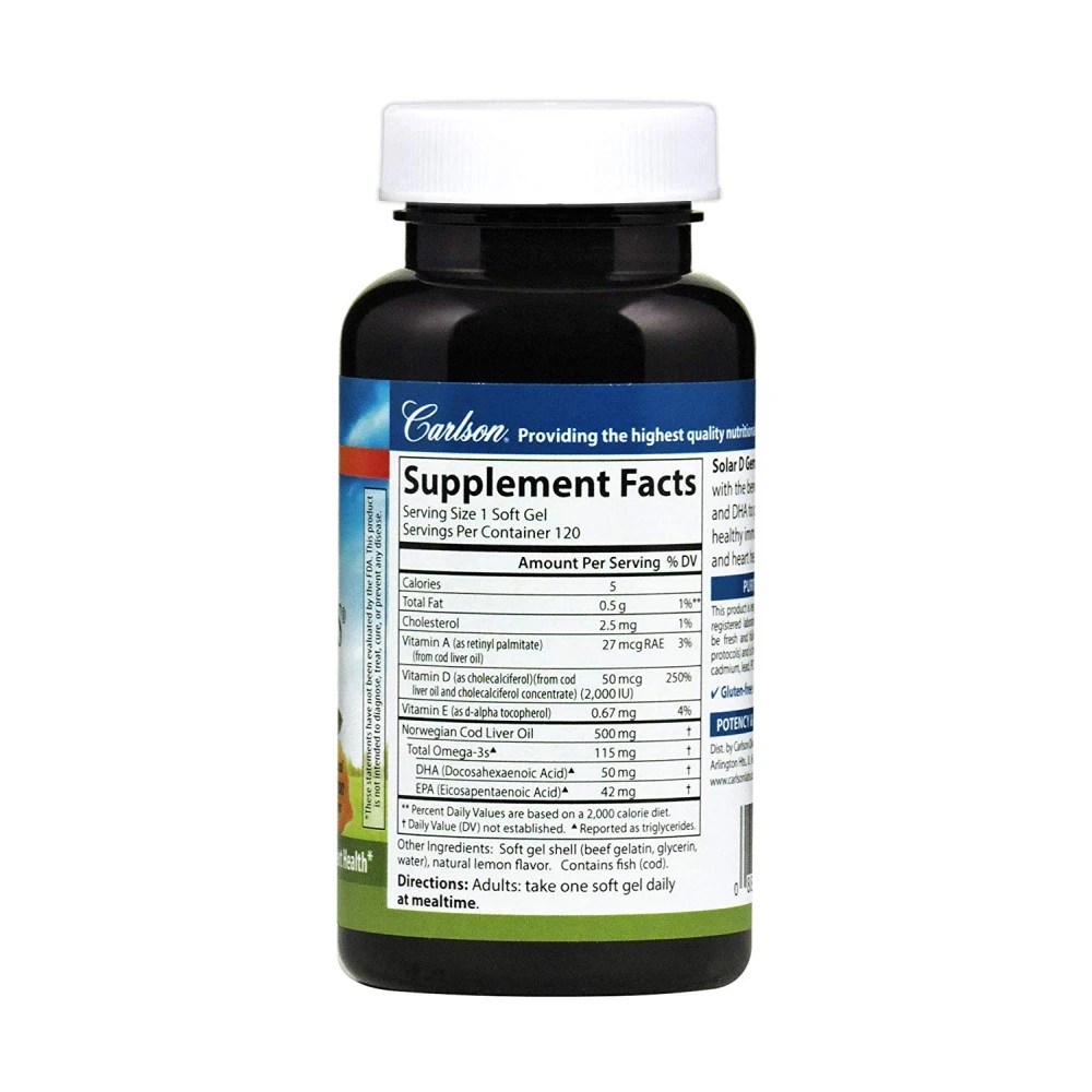 Carlson Labs Solar D Gems Natural Lemon Flavor 2000 IU