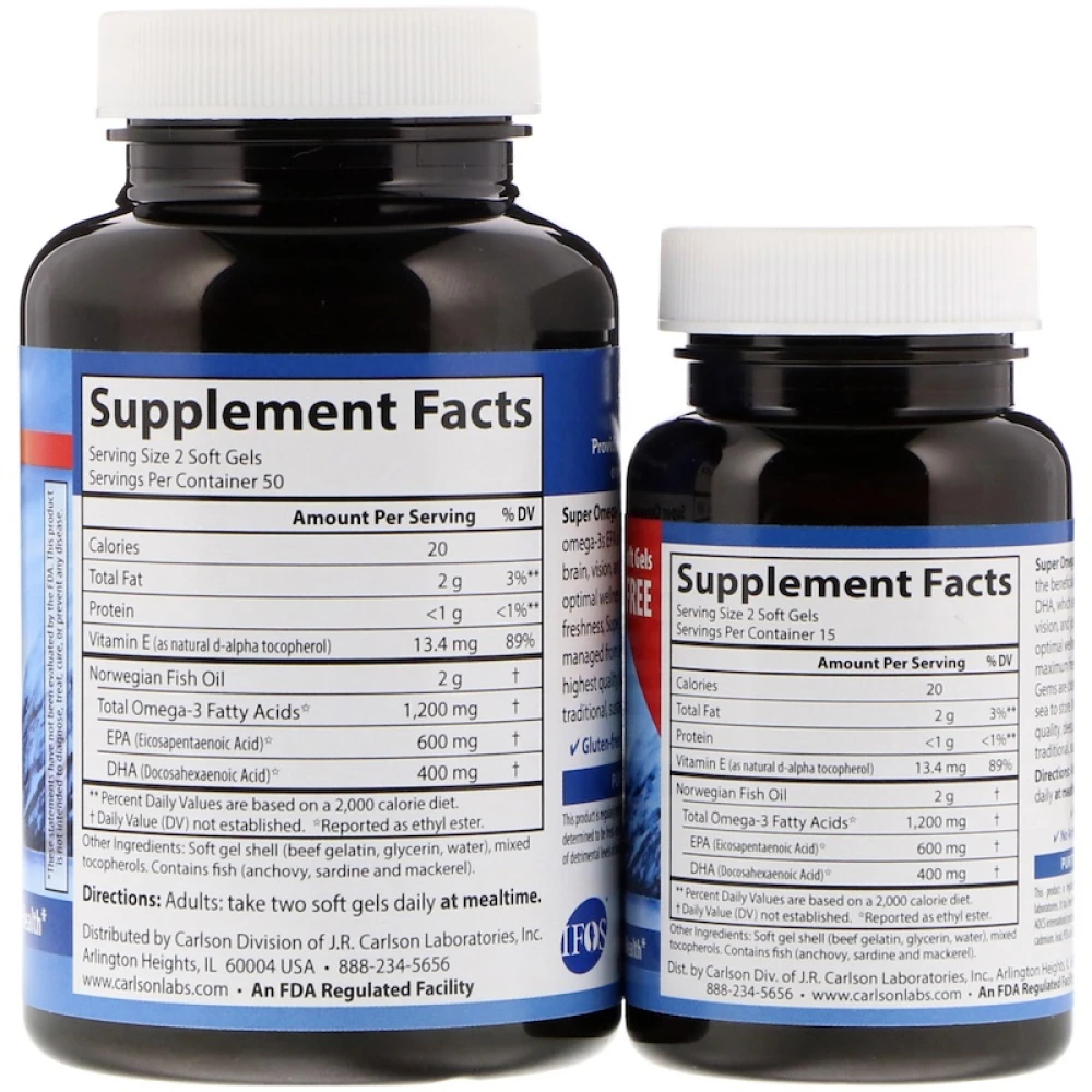 Carlson Wild Caught Super Omega3 Gems 600 mg