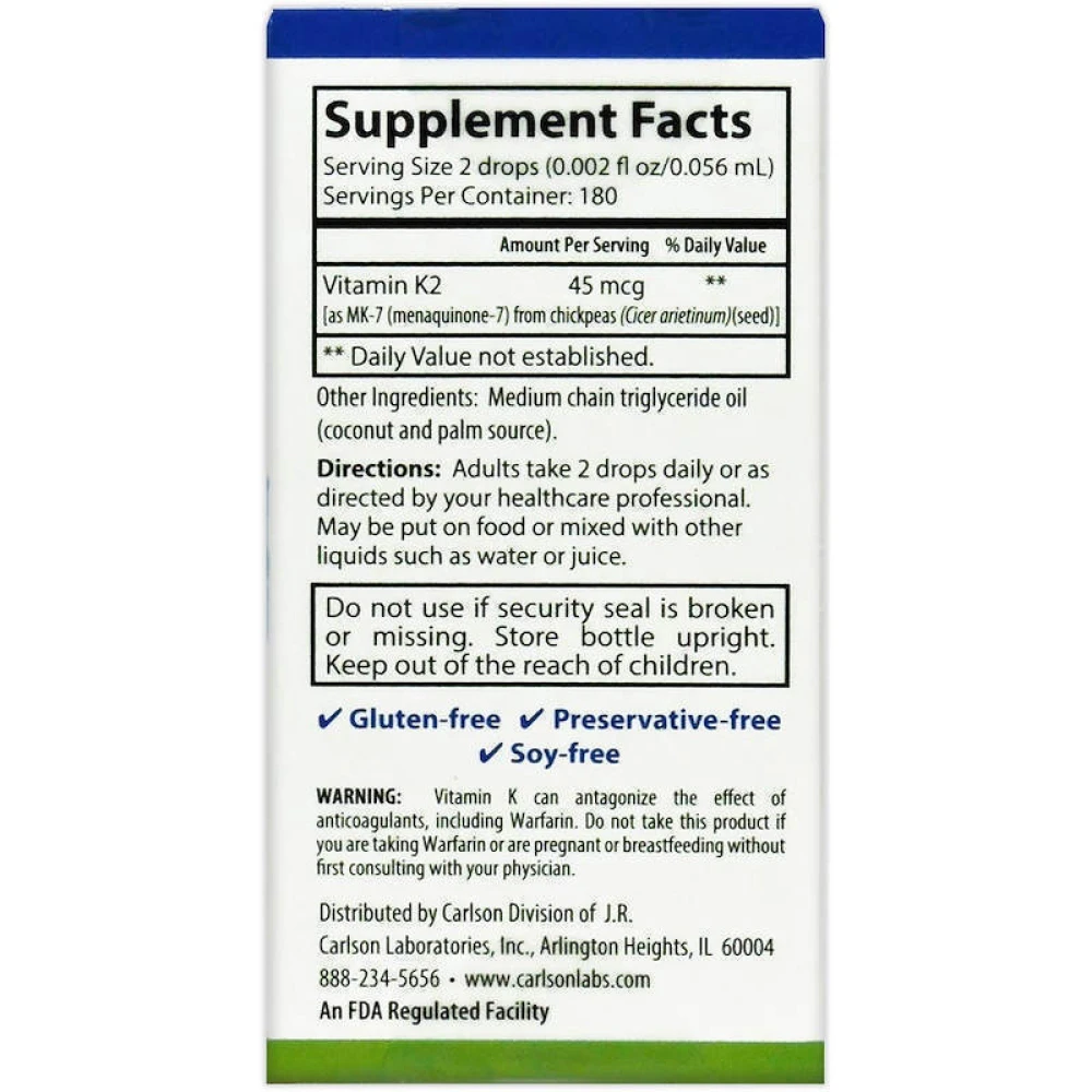 Carlson Labs Liquid Vitamin K Super Daily K2 45 mcg