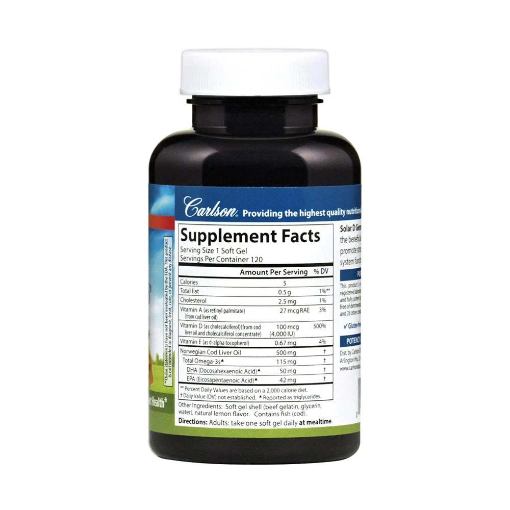 Carlson Labs Solar D Gems Natural Lemon Flavor 4000 IU