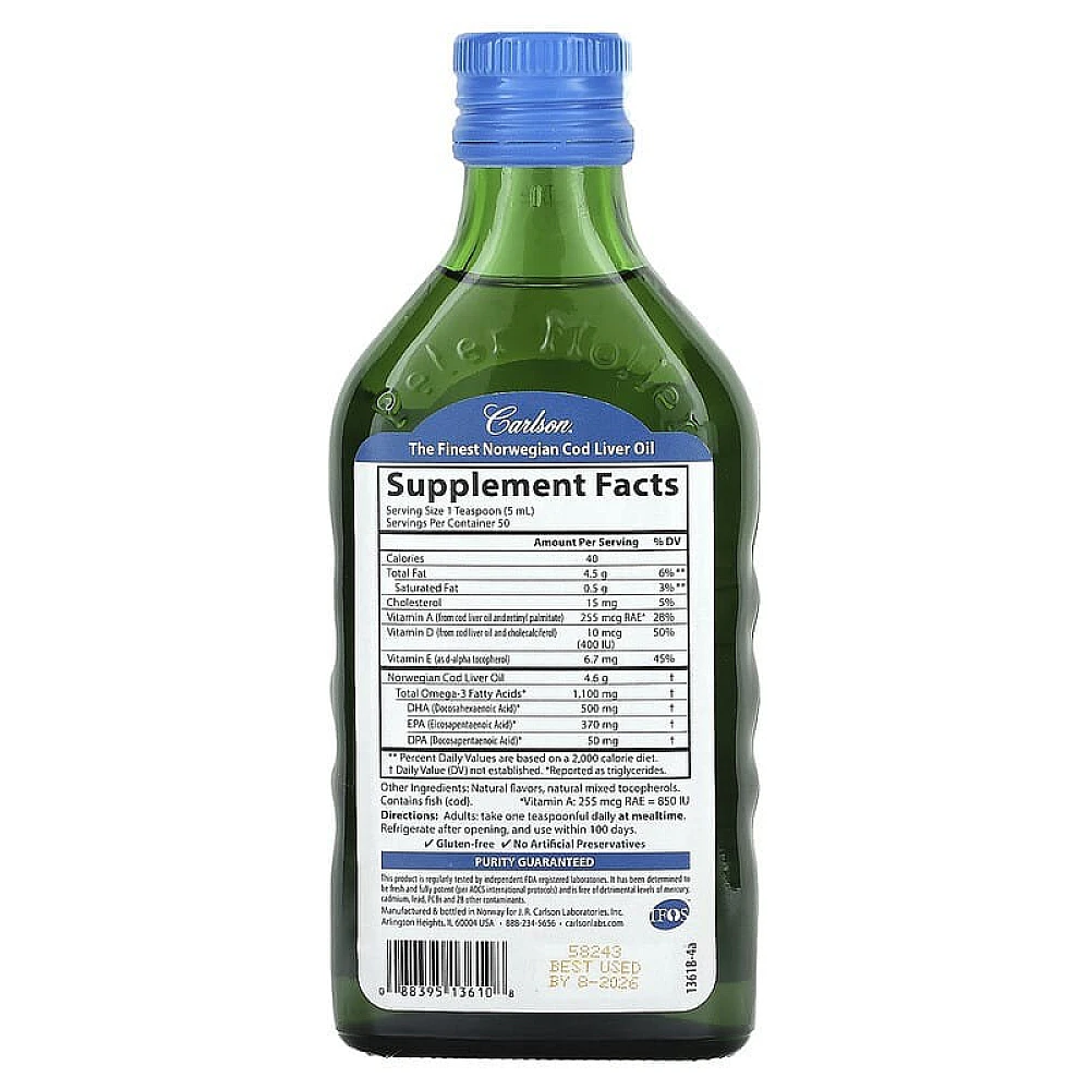 Carlson Labs Norwegian Cod Liver Oil Omega3 EPA & DHA